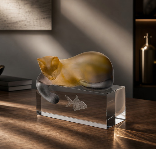 Daum cat glass - daum, amber